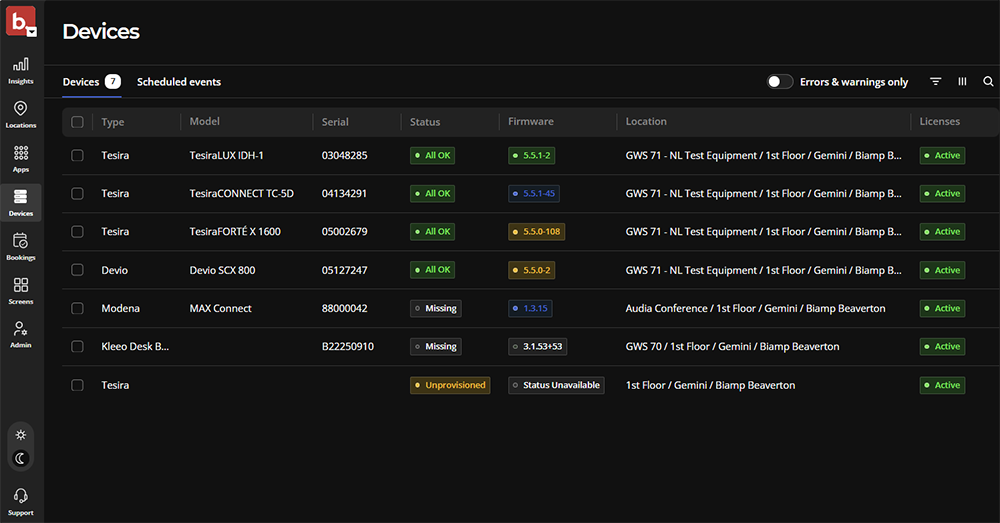 Manage Devices Tab
